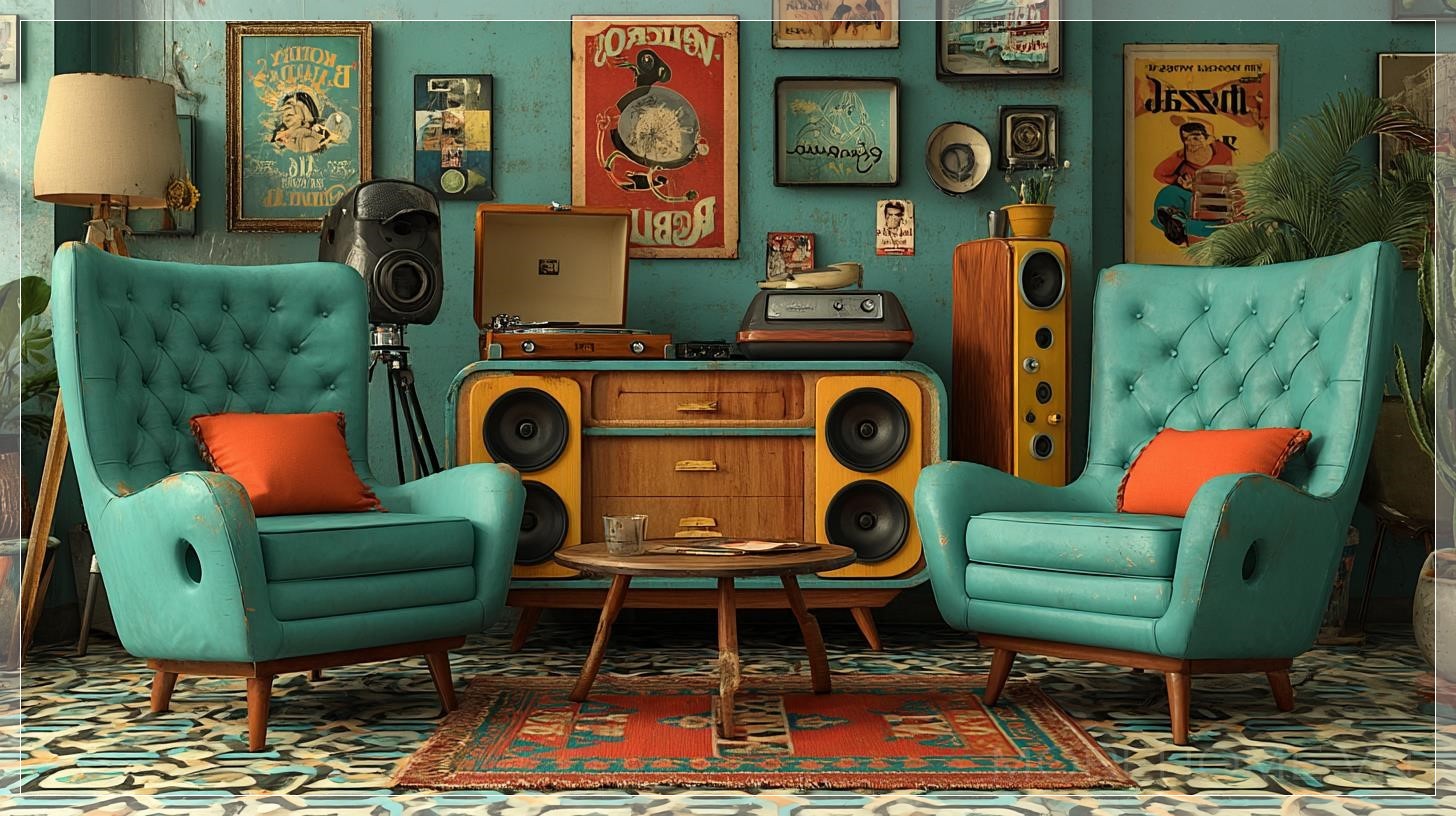 Phòng khách retro đầy cảm hứng với không gian ấm cúng...